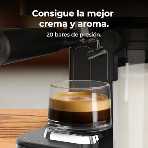 Cecotec ▫️ Máquina de Café Expresso Semiautomática Power Espresso ColdBrew Latte Oscuro. 1350 W, 20 bar, frio, morno ou quente, ecrã tátil, depósito de água de 1,5 L, depósito de leite de 500 ml, braço duplo 5