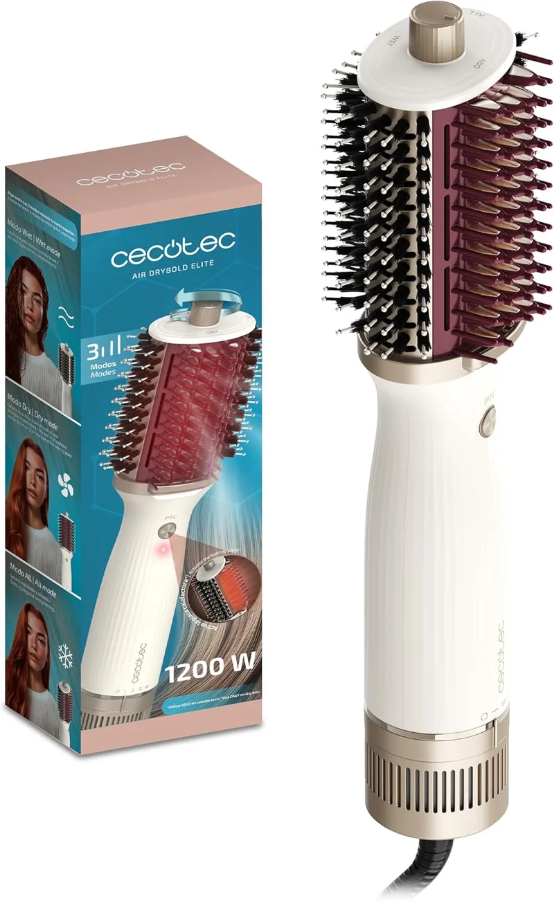Cecotec ▫️ Secador de cabelo modelador com placa aquecedora Air DryBold Elite. 1200 W, 3 modos: seca, modela e alisa, tecnologia iônica, revestimento cerâmico, função de ar frio, ponta fria