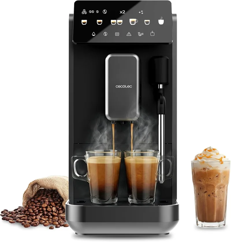 Cecotec ▫️ Cafeteira Superautomática com Vaporizador e Unidade de Processamento 20g Cremmaet Lungo Steam. 19 Barras, Termobloco, 5 Bebidas, 5 Níveis de Moagem, Descalcificação, Depósito 2L, Ecrã Táctil