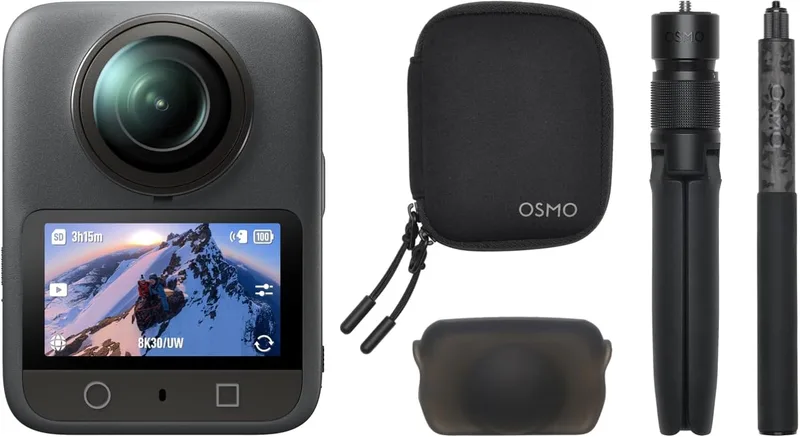 DJI ▫️ Pacote Vortex Osmo 360, câmara de ação de 360° com imagem de 360° de 1 polegada, vídeo nativo de 8K 360°, vídeo 4K/120 fps e impulso de 170°, punho rotativo Vortex para efeito Bullet-Time