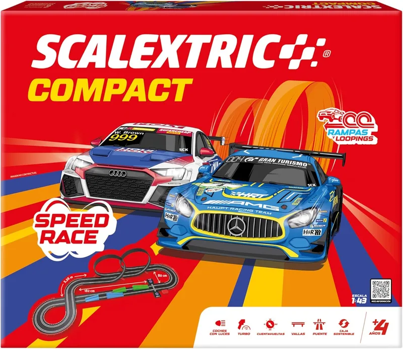SCALEXTRIC ▫️ Circuito Compacto - Autódromo Completo - 2 Carros Incluídos - Escala 1:43 (Circuito Compacto de Velocidade)