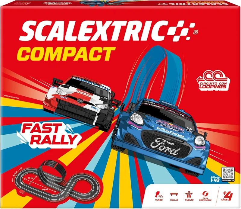 SCALEXTRIC ▫️ Circuito Compacto - Pista de Corrida Completa - 2 Carros Incluídos - Escala 1:43 (Circuito Compacto de Rally Rápido)