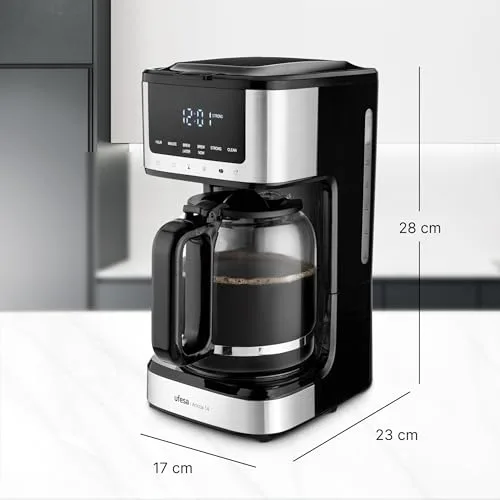 Ufesa ▫️ Máquina de café de gotejamento programável Ariccia, 900 W, 14 chávenas, 1,8 L, Ecrã Tátil, Aço Inoxidável, Filtro de Nylon Removível, Jarro de Vidro Resistente a Altas Temperaturas, Adequado para a máquina de lavar louça, Antigotejamento 2