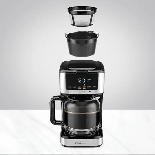Ufesa ▫️ Máquina de café de gotejamento programável Ariccia, 900 W, 14 chávenas, 1,8 L, Ecrã Tátil, Aço Inoxidável, Filtro de Nylon Removível, Jarro de Vidro Resistente a Altas Temperaturas, Adequado para a máquina de lavar louça, Antigotejamento 3