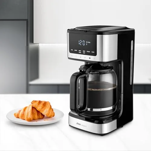 Ufesa ▫️ Máquina de café de gotejamento programável Ariccia, 900 W, 14 chávenas, 1,8 L, Ecrã Tátil, Aço Inoxidável, Filtro de Nylon Removível, Jarro de Vidro Resistente a Altas Temperaturas, Adequado para a máquina de lavar louça, Antigotejamento 5