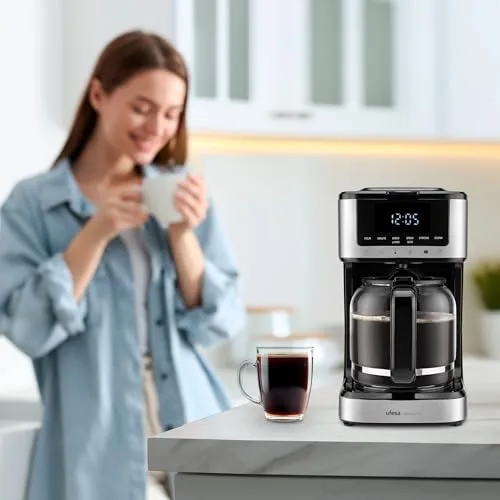 Ufesa ▫️ Máquina de café de gotejamento programável Ariccia, 900 W, 14 chávenas, 1,8 L, Ecrã Tátil, Aço Inoxidável, Filtro de Nylon Removível, Jarro de Vidro Resistente a Altas Temperaturas, Adequado para a máquina de lavar louça, Antigotejamento 6