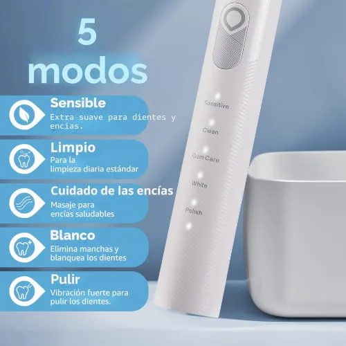 BARBERBOSS ▫️ Escova de dentes sónica recarregável para adultos, 5 modos de limpeza, escova de dentes elétrica, sensor de pressão, 6 cabeças de escova, bateria com autonomia de 60 dias, temporizador inteligente 2