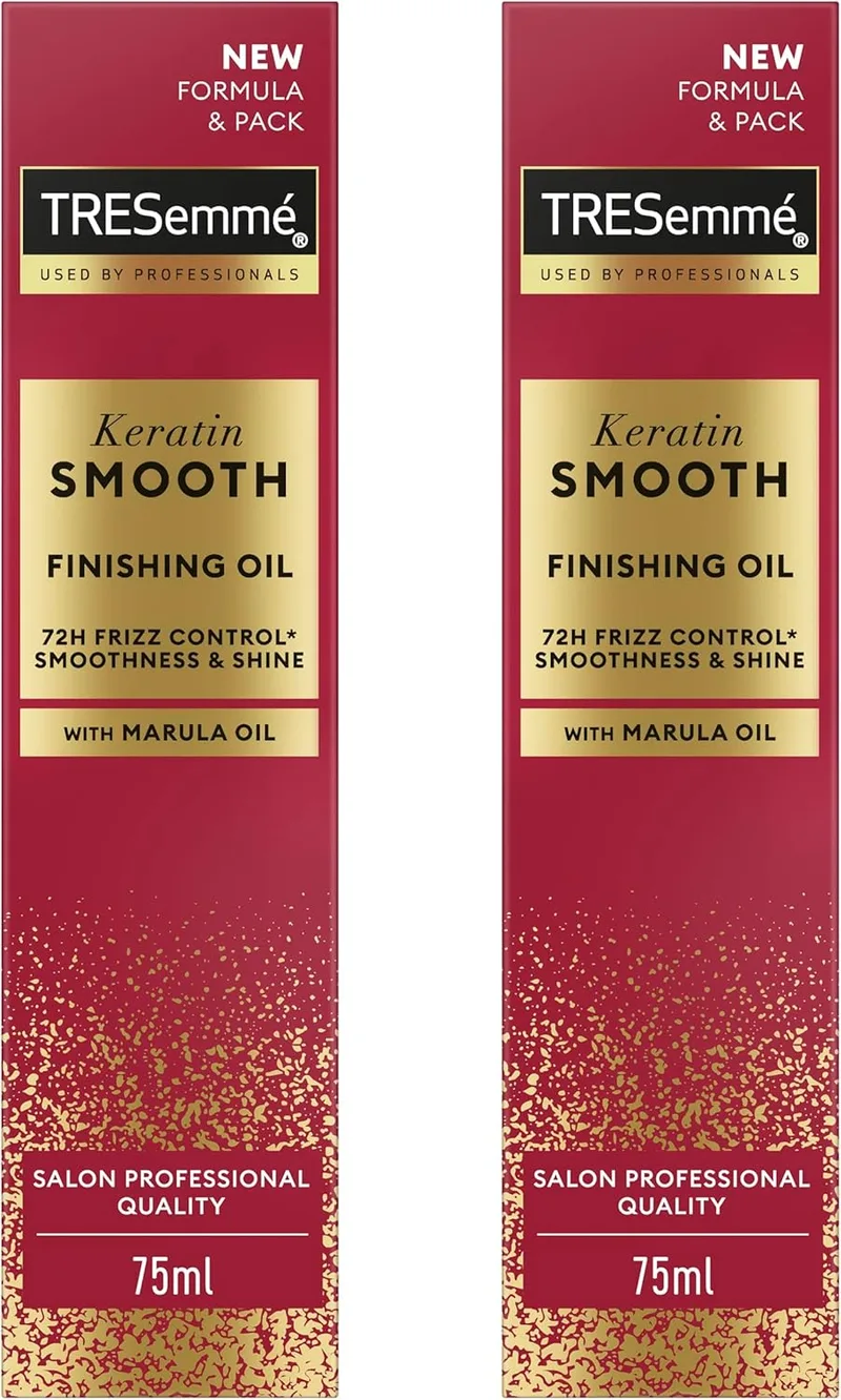 TRESemmé ▫️ Keratin Smooth Óleo Nutritivo, Cabelo Liso, Cabelo Brilhante e Macio, Ação Anti-Frizz até 72 horas, com Queratina Hidrolisada e Óleo de Marula, 2 x 75 ml | Cabelo Brilhante e Macio, Ação Anti-Frizz até 72 horas, com Queratina Hidrolisada e Óleo de Marula, 2 x 75 ml