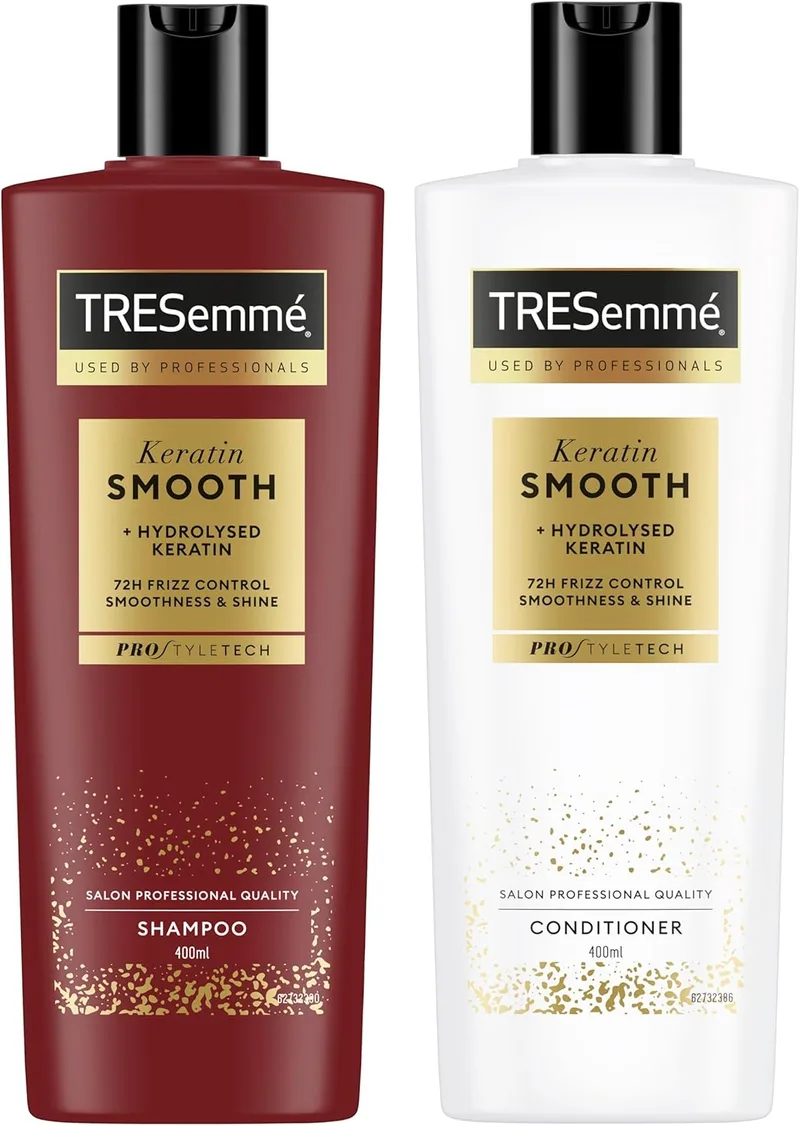 TRESemmé ▫️ Conjunto champô e amaciador Keratin Smooth Anti-Frizz, cabelos lisos, brilhantes e lisos, ação anti-frizz até 72 horas, com queratina hidrolisada, 400 ml + 400 ml