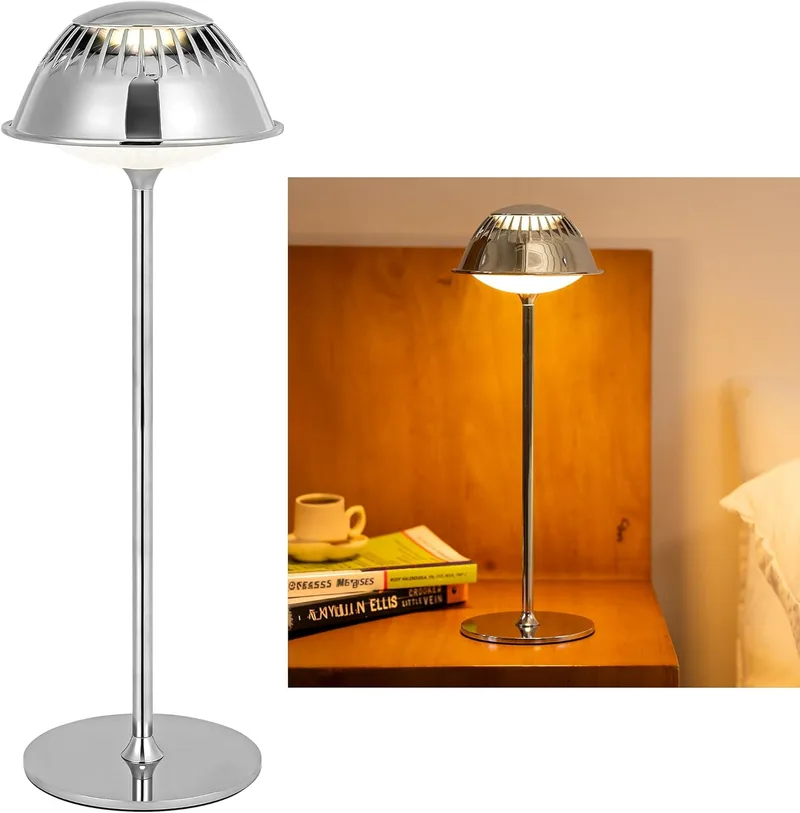 LuminexDesigns ▫️ Candeeiro de mesa LED sem fios – recarregável, com controlo tátil e intensidade regulável, design moderno e elegante em metal prateado, à prova de água, para o quarto, sala, escritório e cabeceira da cama