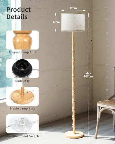 LuminexDesigns ▫️ Candeeiro de pé Boho em madeira de carvalho com abajur bege 2