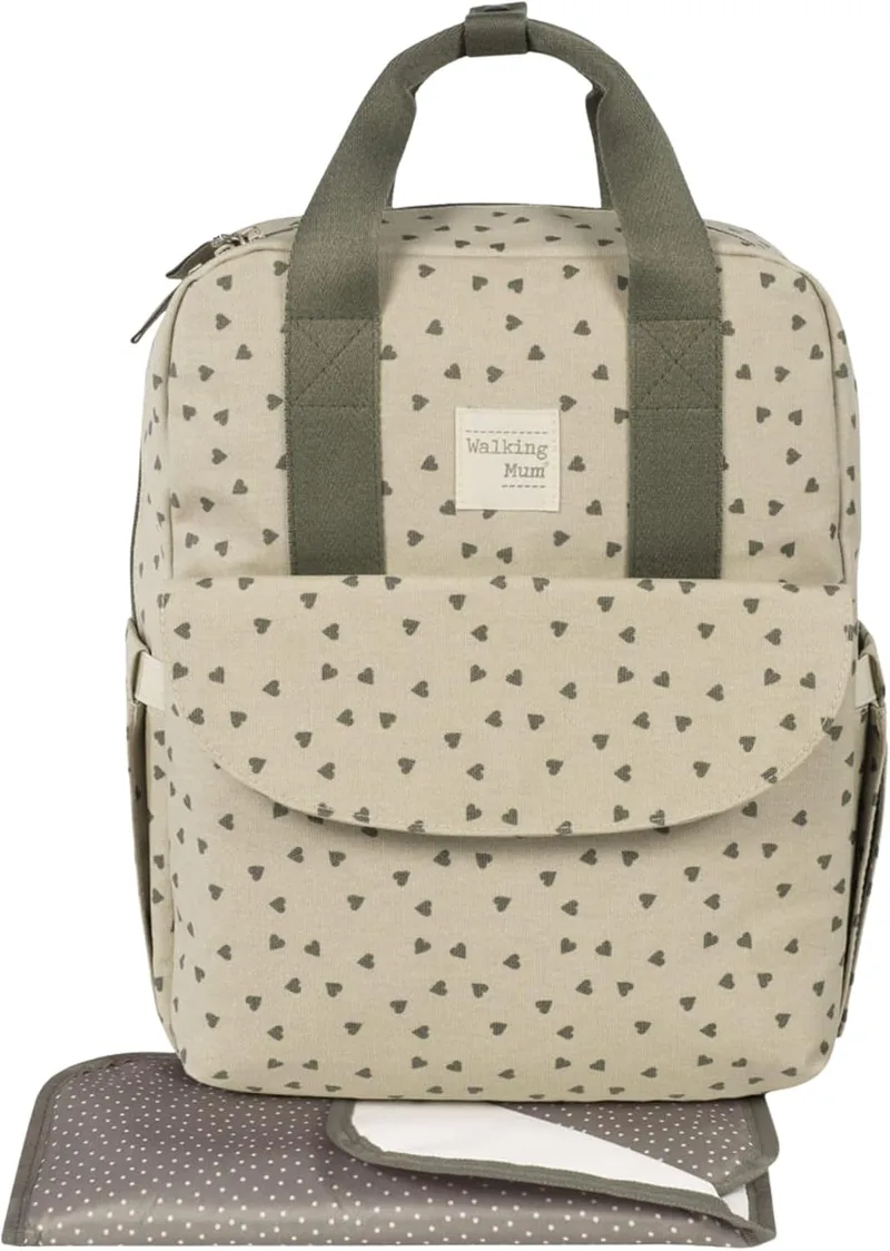 Walking Mum ▫️ Mochila Corações Poppy Musgo