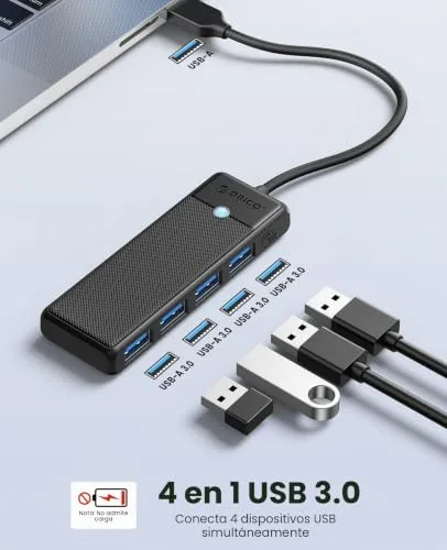 ORICO ▫️ Hub USB 3.0, divisor com 4 portas USB e cabo longo de 100 cm, tipo A ultrafino, concentrador de dados de 5 Gbps, adaptador multiportas para MacBook, Mac Pro/Mini, disco rígido portátil e Surface Pro 2