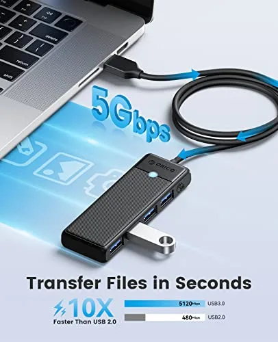 ORICO ▫️ Hub USB 3.0, divisor com 4 portas USB e cabo longo de 100 cm, tipo A ultrafino, concentrador de dados de 5 Gbps, adaptador multiportas para MacBook, Mac Pro/Mini, disco rígido portátil e Surface Pro 3