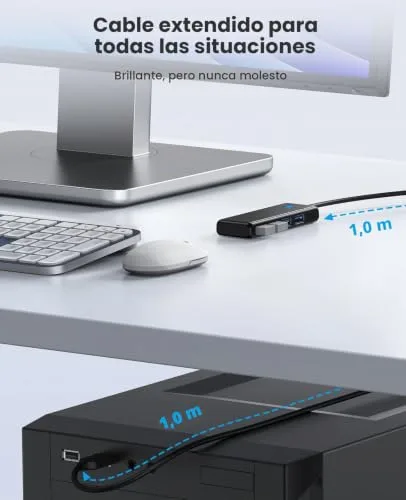 ORICO ▫️ Hub USB 3.0, divisor com 4 portas USB e cabo longo de 100 cm, tipo A ultrafino, concentrador de dados de 5 Gbps, adaptador multiportas para MacBook, Mac Pro/Mini, disco rígido portátil e Surface Pro 5