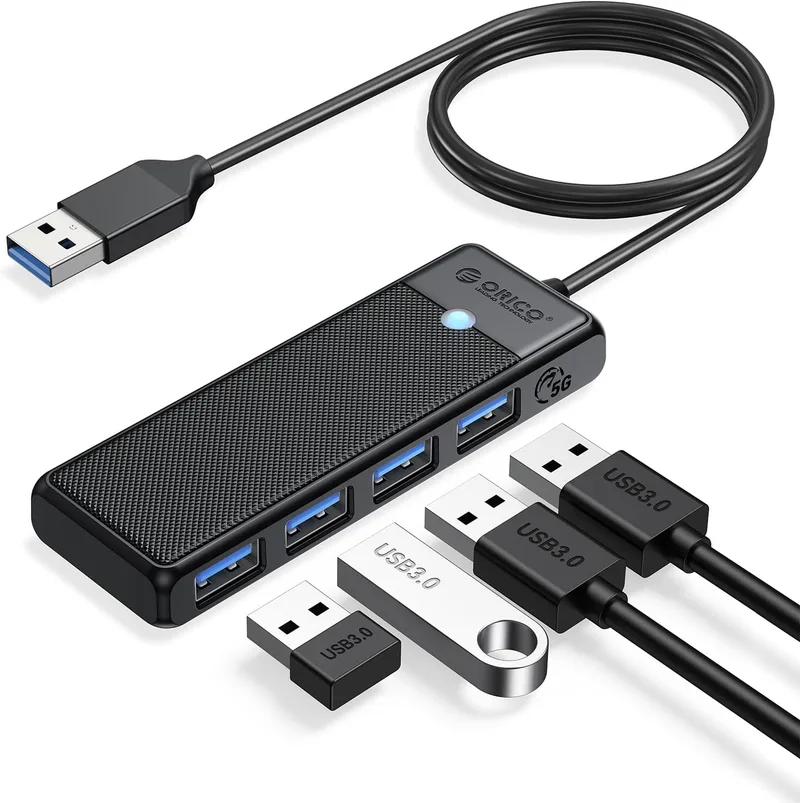 ORICO ▫️ Hub USB 3.0, divisor com 4 portas USB e cabo longo de 100 cm, tipo A ultrafino, concentrador de dados de 5 Gbps, adaptador multiportas para MacBook, Mac Pro/Mini, disco rígido portátil e Surface Pro