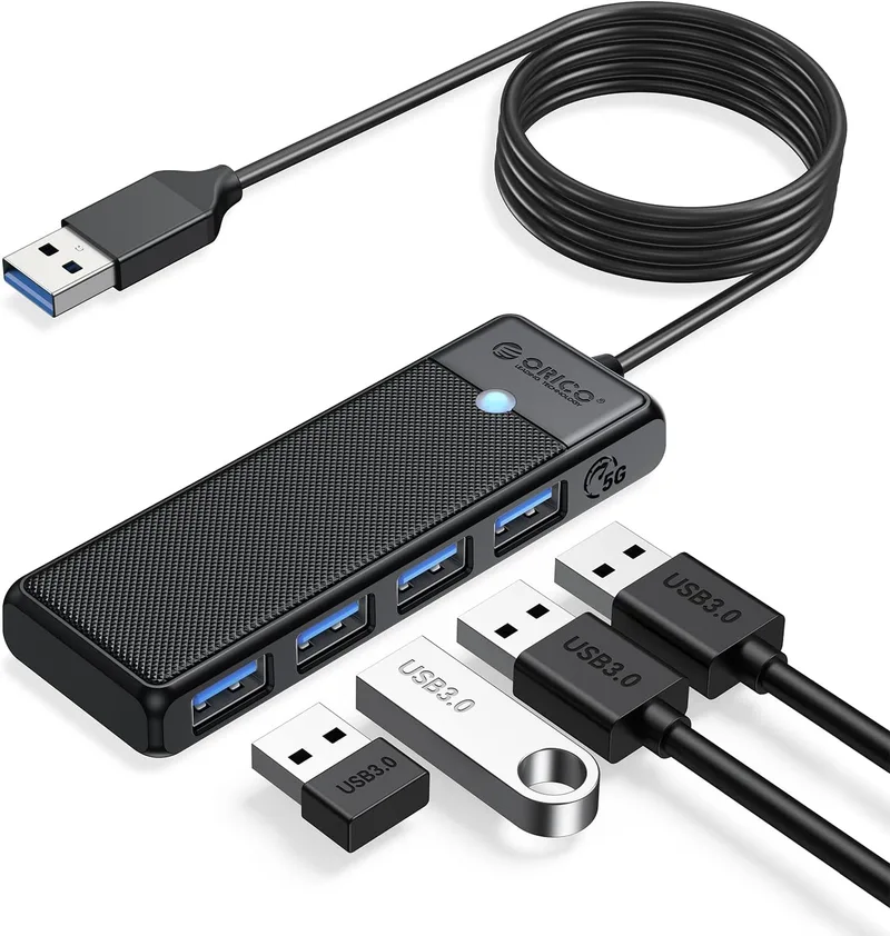 ORICO ▫️ Hub USB 3.0 distribuidor de hub USB de 4 portas com cabo longo de 180 cm, ultrafino tipo A, hub de dados de 5 Gbps, adaptador multiportas para MacBook, Mac Pro/Mini, HDD móvel, Surface Pro