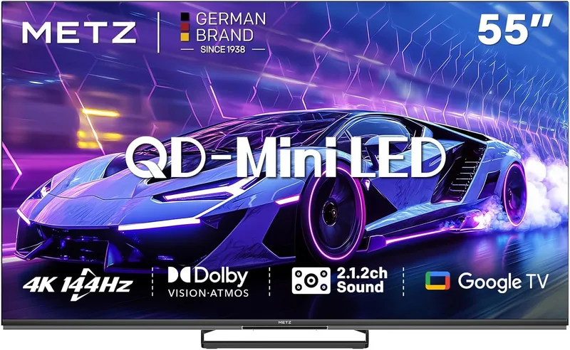 Metz ▫️ Mini TV LED, 55 polegadas, MNE8000Z, QLED, 144 Hz, 4K HDR, escurecimento local, Dolby Vision, Dolby Atmos, modo de jogo, modo desportivo ALLM, VRR, MEMC (novo 2025)
