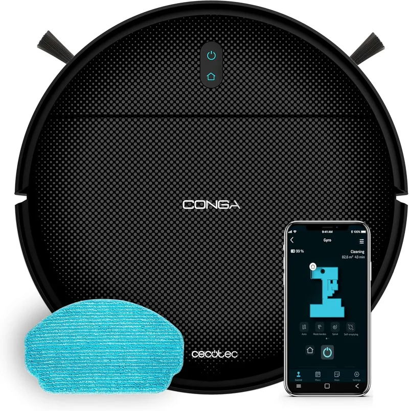 Cecotec ▫️ Aspirador Robot com Navegação Giroscópica e App Conga M10 X-Treme. 2000Pa, varre, aspira, passa a mopa e esfrega, 120mins de autonomia, sensores anti-queda e 2 escovas laterais.