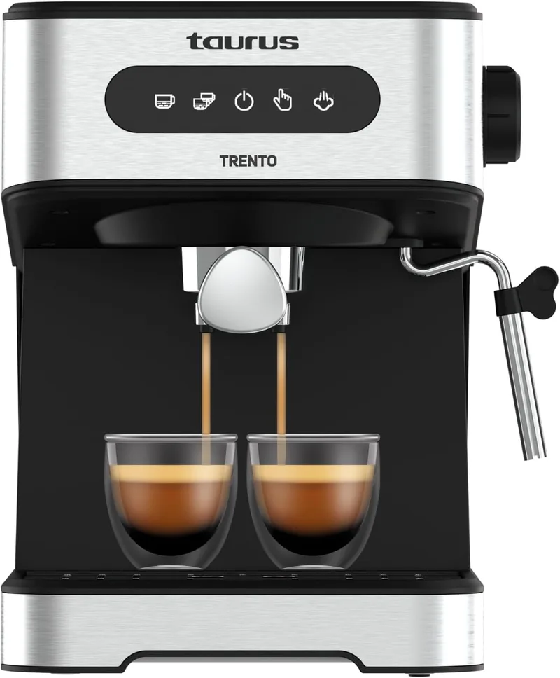 Taurus ▫️ Máquina de café expresso Trento 20 bar | 1 ou 2 chávenas | Desligamento automático | Painel tátil | Vaporizador de leite | Design elegante em aço inoxidável