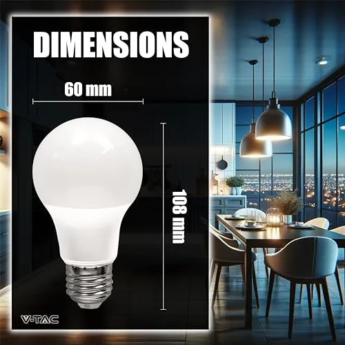 V-TAC ▫️ 10x Lâmpadas LED E27 - [ Alta eficiência 8,5 W ] - A60 - (Equivalentes a 60 W) - Lâmpadas de nova geração de baixo consumo - 806 lúmenes - Luz branca fria 6500 K 6