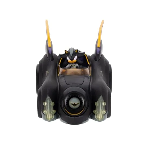 Sonic The Hedgehog ▫️ DC x Sonic – Shadow como Batman com Batimóvel com Funções, 6 cm, Conjunto de Figuras de Ação, Licença Oficial da Jakks Pacific, Veículo Interativo com projétil lançável e turbina giratória 3
