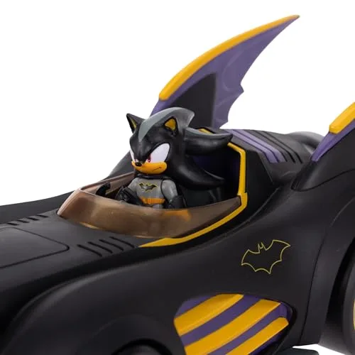 Sonic The Hedgehog ▫️ DC x Sonic – Shadow como Batman com Batimóvel com Funções, 6 cm, Conjunto de Figuras de Ação, Licença Oficial da Jakks Pacific, Veículo Interativo com projétil lançável e turbina giratória 4