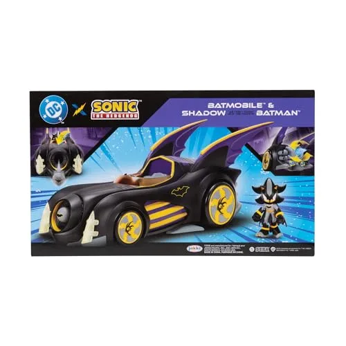 Sonic The Hedgehog ▫️ DC x Sonic – Shadow como Batman com Batimóvel com Funções, 6 cm, Conjunto de Figuras de Ação, Licença Oficial da Jakks Pacific, Veículo Interativo com projétil lançável e turbina giratória 7