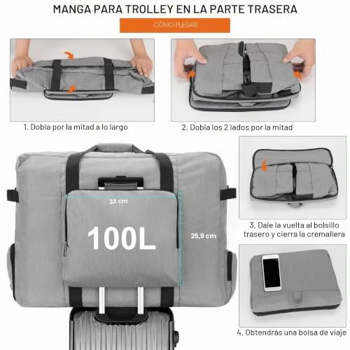 VS VOGSHOW ▫️ Saco de viagem dobrável de 100 L com compartimento para sapatos, resistente à água e ao rasgo. Saco de viagem para homem e mulher, ideal para viagens, mudanças e fins de semana 5