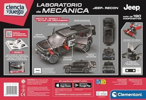 Clementoni ▫️ Mechanics - Jeep Recon - Mais de 200 peças para construir o todo-o-terreno elétrico - com 5 portas e sistema de direção de cremalheira - A partir dos 8 anos - 55622 6