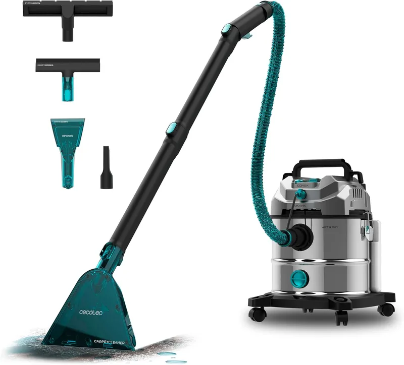 Cecotec ▫️ Aspirador para sólidos, líquidos, estofos e tapetes com fio Conga CarpetClean 20000 Pro Ultra. 1600 W, potência de 21 kPa, função 2 em 1, capacidade de 20 L, kit de acessórios, raio de ação de 7 m