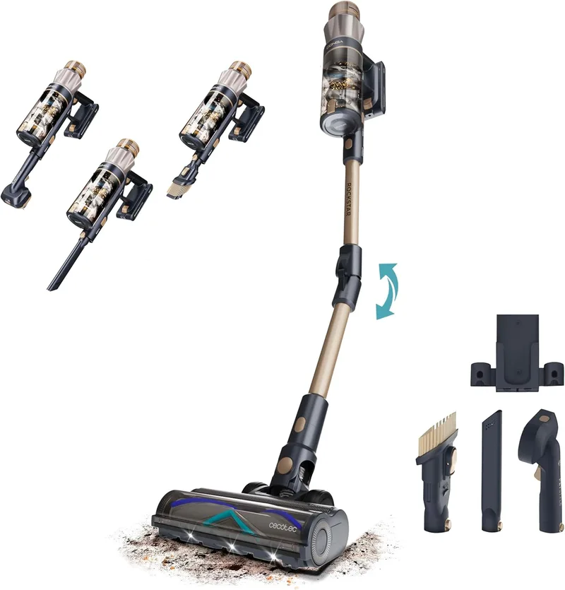 Cecotec ▫️ Conga Rockstar RS90 Pet Flex Aspirador de Vassouras Sem Fios. 600W, potência de sucção 160AW, 40kPa, modo automático, escova para animais de estimação e tubo flexível, limpa até 140m2 sem tempo de paragem no modo Eco.