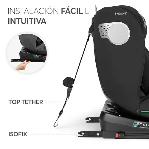 kikka boo ▫️ KikkaBoo Cadeira de Automóvel para Bebé Grupo 0, 1, 2, 3 i-MOOVE 2, i-Size 40–150 cm com ISOFIX, rotação de 360°, reclinável, encosto de cabeça ajustável, preta 5