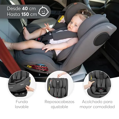 kikka boo ▫️ KikkaBoo Cadeira de Automóvel para Bebé Grupo 0, 1, 2, 3 i-MOOVE 2, i-Size 40–150 cm com ISOFIX, rotação de 360°, reclinável, encosto de cabeça ajustável, preta 6