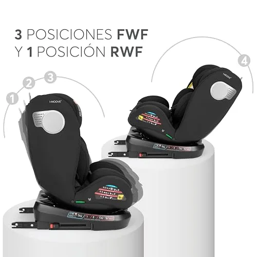 kikka boo ▫️ KikkaBoo Cadeira de Automóvel para Bebé Grupo 0, 1, 2, 3 i-MOOVE 2, i-Size 40–150 cm com ISOFIX, rotação de 360°, reclinável, encosto de cabeça ajustável, preta 7