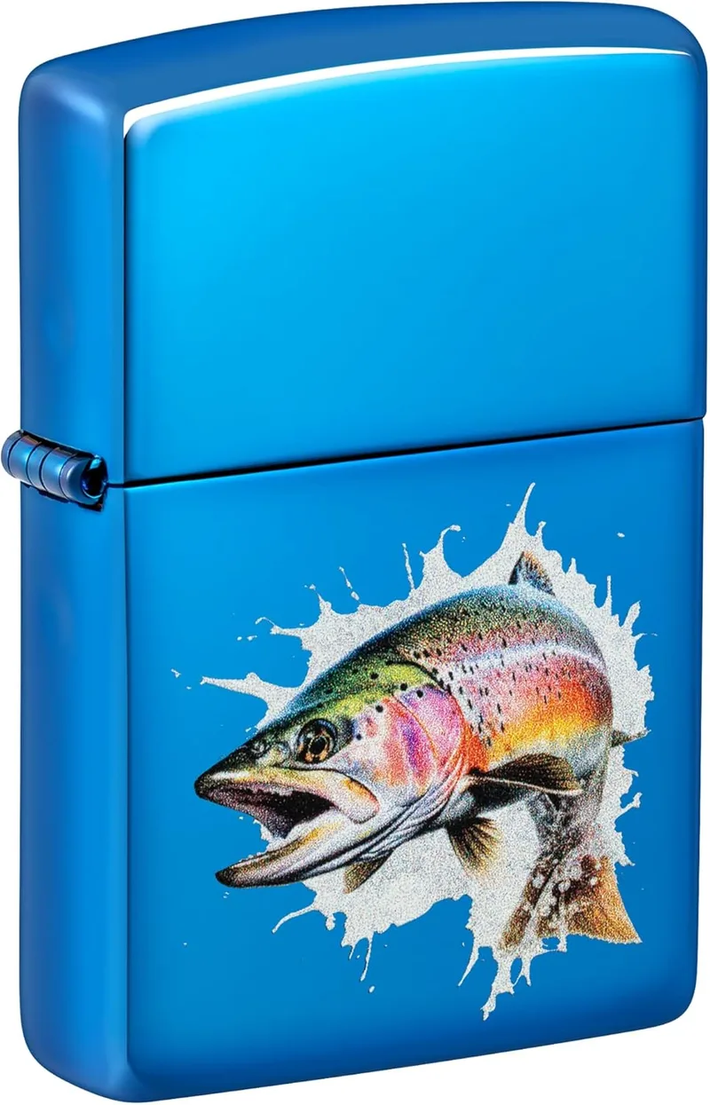 Zippo ▫️ Isqueiro - Jumping Fish, High Polish Blue, Colour Image - Recarregável - Reutilizável - Design à prova de vento - Caixa de oferta - Fabricado nos EUA - Isqueiro - Jumping Fish, High Polish Blue, Colour Image - Recarregável - Reutilizável - Design à prova de vento - Caixa de oferta - Fabrica