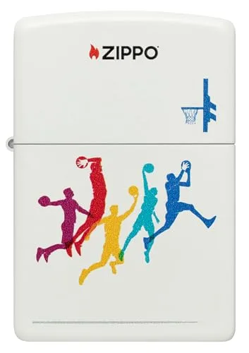 Zippo ▫️ Isqueiro à prova de vento - Basquetebol, Branco Mate, Imagem a cores - Recarregável - Reutilizável - Design à prova de vento - Embalagem de presente - Fabricado nos Estados Unidos 2