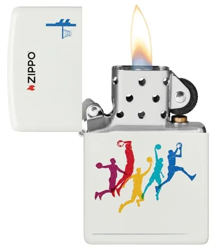 Zippo ▫️ Isqueiro à prova de vento - Basquetebol, Branco Mate, Imagem a cores - Recarregável - Reutilizável - Design à prova de vento - Embalagem de presente - Fabricado nos Estados Unidos 3