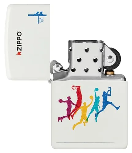 Zippo ▫️ Isqueiro à prova de vento - Basquetebol, Branco Mate, Imagem a cores - Recarregável - Reutilizável - Design à prova de vento - Embalagem de presente - Fabricado nos Estados Unidos 4