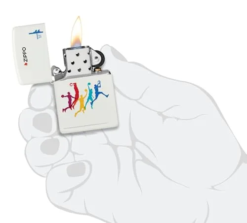 Zippo ▫️ Isqueiro à prova de vento - Basquetebol, Branco Mate, Imagem a cores - Recarregável - Reutilizável - Design à prova de vento - Embalagem de presente - Fabricado nos Estados Unidos 5