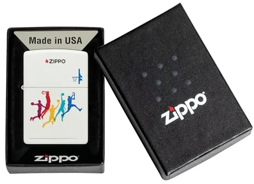 Zippo ▫️ Isqueiro à prova de vento - Basquetebol, Branco Mate, Imagem a cores - Recarregável - Reutilizável - Design à prova de vento - Embalagem de presente - Fabricado nos Estados Unidos 6