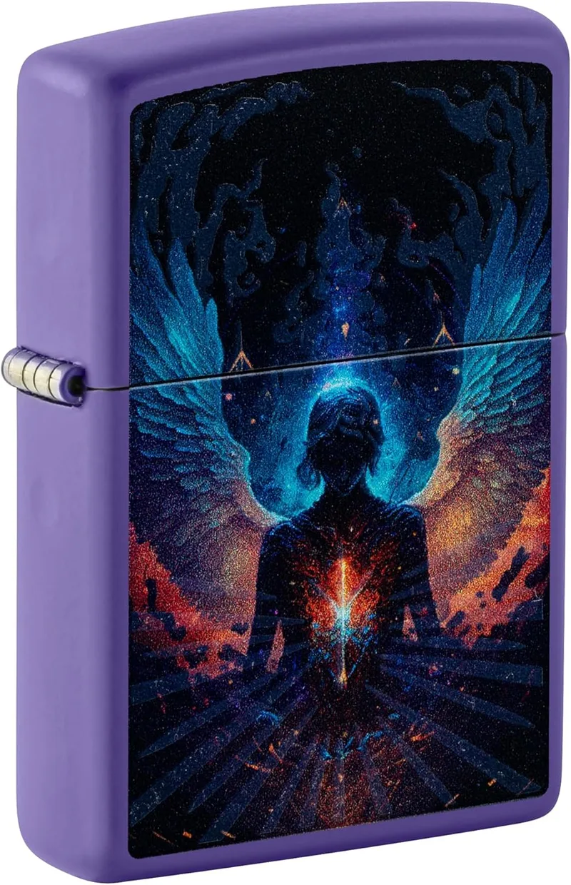 Zippo ▫️ Isqueiro - Angel, Roxo Mate, Luz Negra - Recarregável - Reutilizável - Design resistente ao vento - Caixa de presente - Fabricado nos EUA