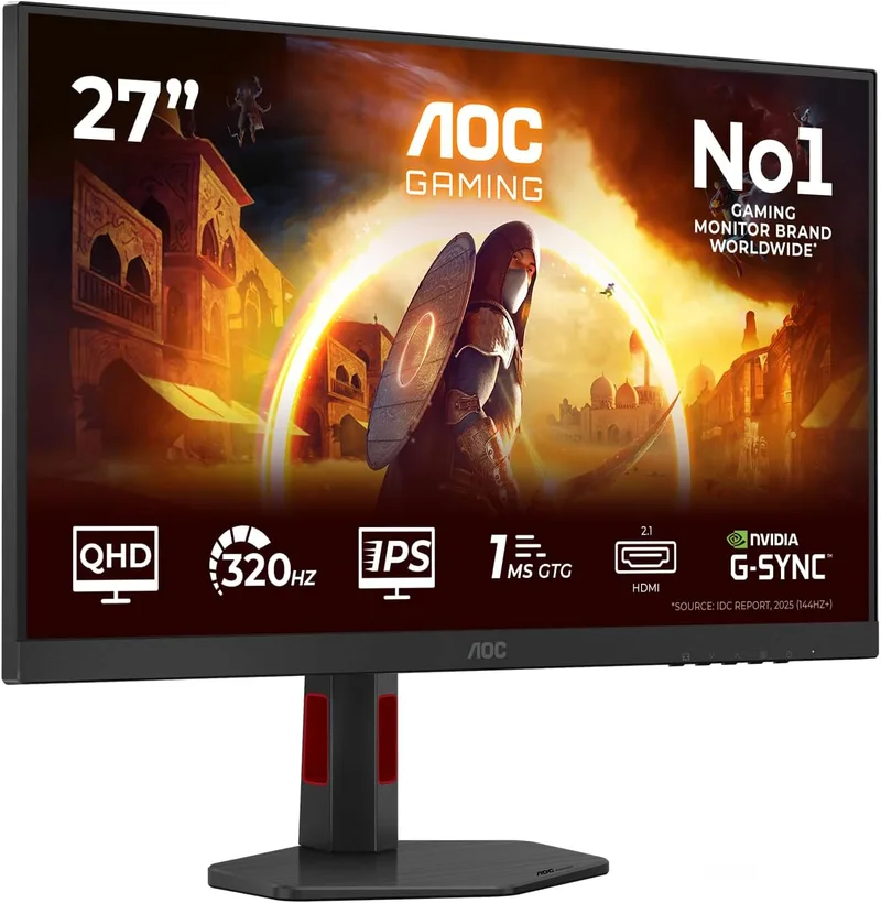AOC ▫️ Monitor para jogos Q27G4SRU de 27 polegadas, painel IPS rápido de 320 Hz, 0.3HDR400, sincronização adaptativa, compatível com G-Sync, altifalantes, ajustável em altura, (2560x1440 HDMI 2X 2.1 DP 1x 1.4 USB Hub) Preto