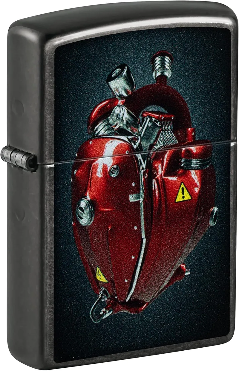 Zippo ▫️ Isqueiro - Heart Engine, Gray Dusk, Imagem a cores - Recarregável - Reutilizável - Design resistente ao vento - Caixa de presente - Fabricado nos EUA