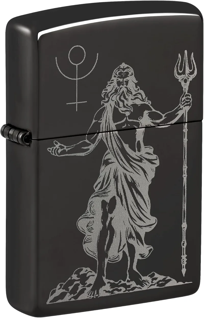 Zippo ▫️ Isqueiro - God Pluto, Preto Altamente Polido, Imagem Fotográfica - Recarregável - Reutilizável - Design resistente ao vento - Caixa de presente - Fabricado nos EUA