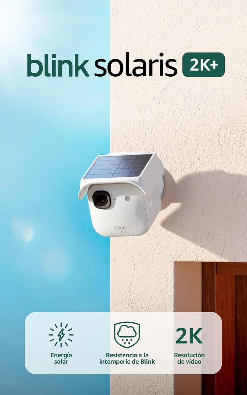 Blink ▫️ Solaris 2K+ (última geração), Câmara de segurança inteligente sem fios, Alimentação por energia solar, Vídeo 2K, Módulo de sincronização, 1 câmara (branca)