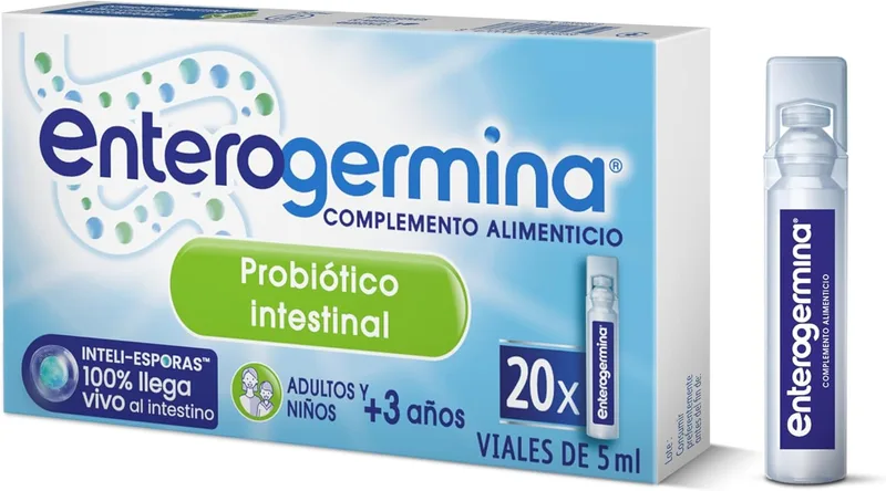 Enterogermina ▫️ Probiótico para Crianças e Adultos | Ajuda à Saúde Intestinal | 20 Frascos Bebíveis de 5 ml | Sem Sabor, Sem Açúcar, Sem Glúten | Bacillus clausii 4 000 milhões de UFC