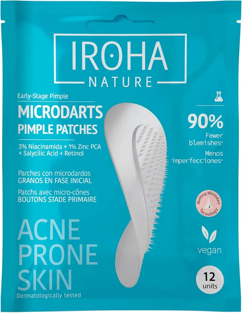 IROHA NATURE ▫️ Microdart Patches para espinhas localizadas: cosméticos coreanos para o acne: com retinol, ácido salicílico e zinco: 12 unidades