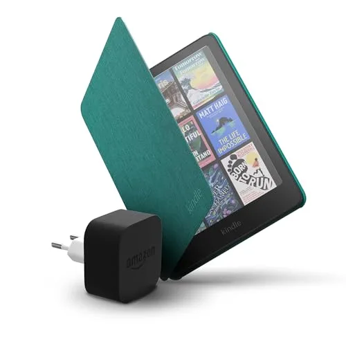 Amazon ▫️ Kindle Colorsoft de 16 GB + Capa em tecido verde-jade + Adaptador de 9 W 2