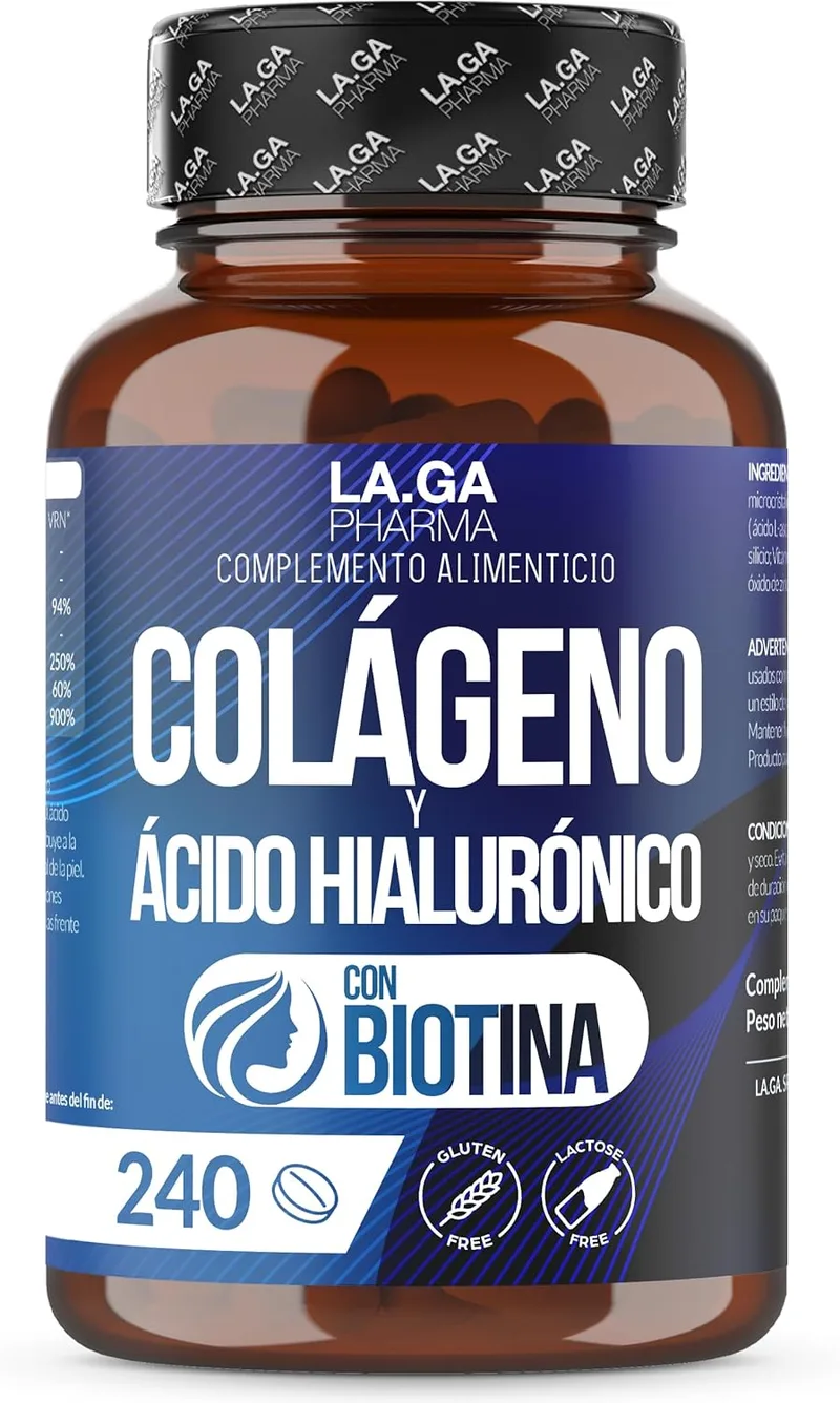 LA.GA ▫️ Colagénio Hidrolisado com Ácido Hialurónico, Biotina e Coenzima Q10 - Para a Pele, Cabelo, Articulações e Unhas - Com Vitaminas C, E e Zinco - 240 Comprimidos, Fórmula Avançada, Sem Glúten e Sem Lactose